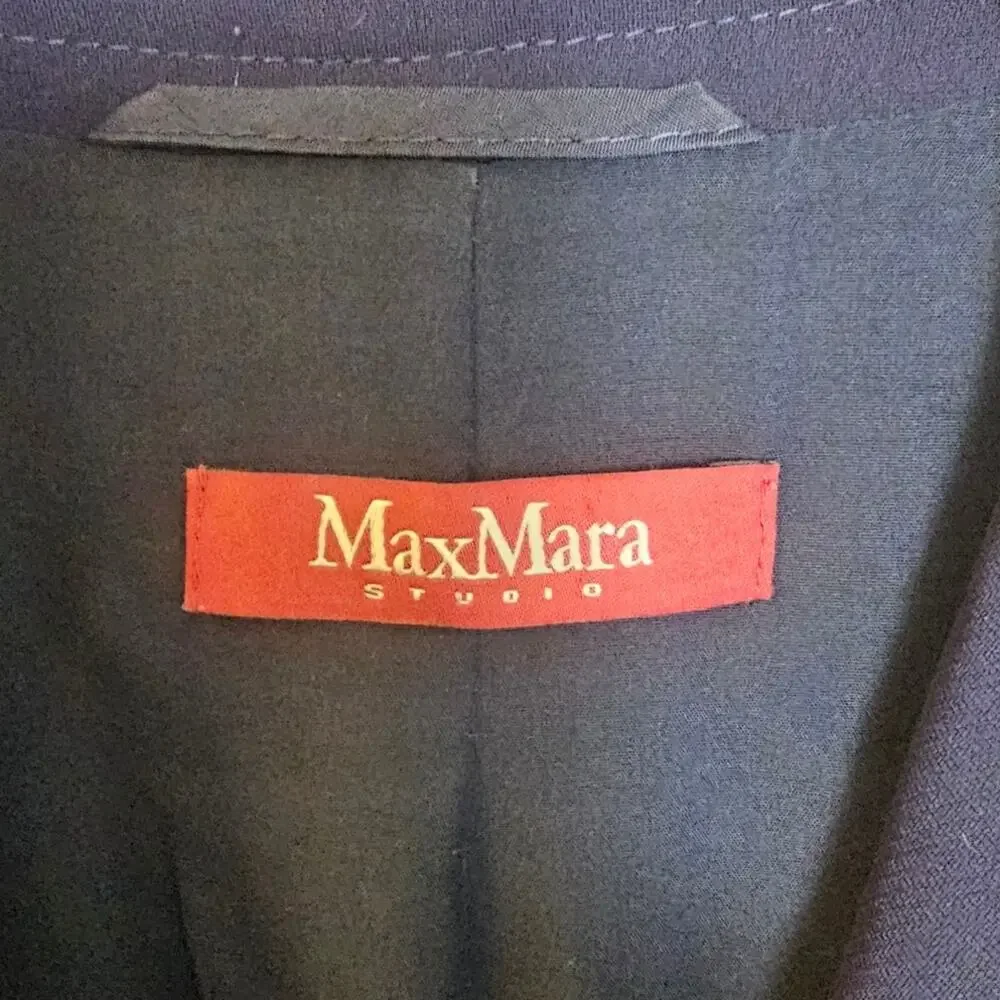 Max Mara Studio Navy Blue Single-Breasted Preppy Dark Academia Blazer Jacket